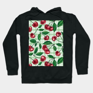 Red cherries on light green gingham Hoodie